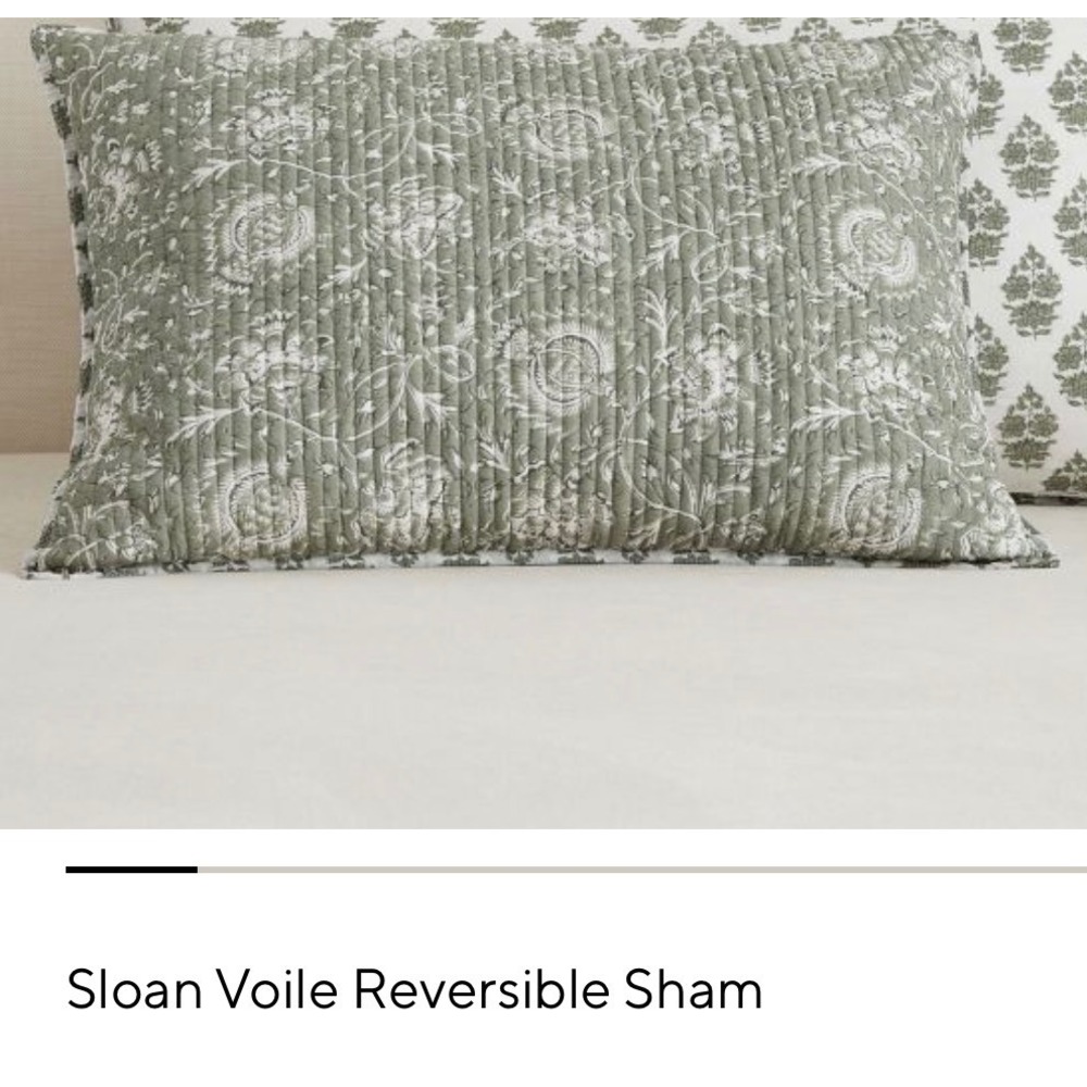 Pottery Barn Sloan Voile Reversible Quilted Sham Standard Eucalyptus Green White